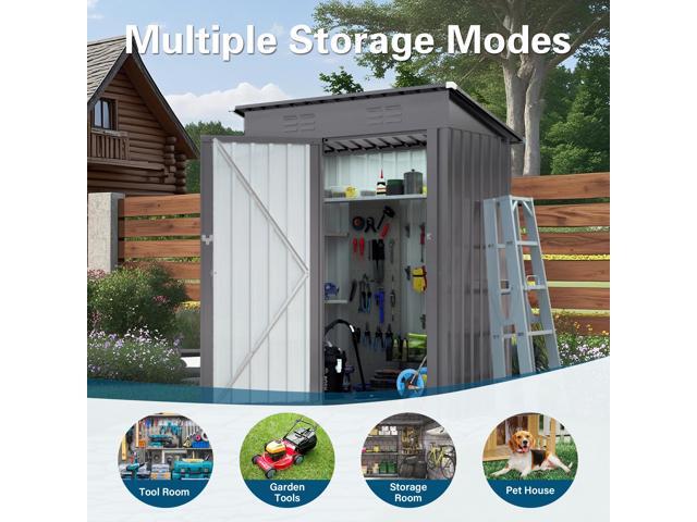 5X3 FT Metal Outdoor Storage Shed, Tool Shed with Pitched Roof and Lockable Door Compact Metal Tool Shed for Garden, Backyard, Patio, Everyday...