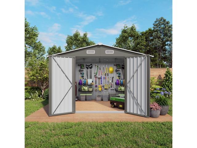 10 x 8 FT Outdoor Storage Shed, Large Metal Storage Shed, Lockable Door and Air Vent, Clear Window Garden Tool Shed for Bicycles, Tools,...