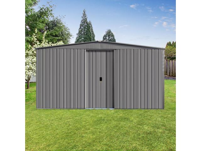 New Outdoor Storage Shed Has Two Functions: Metal Shed And Firewood Shed 13 ft×11 ft, More Suitable For Winter, Grey