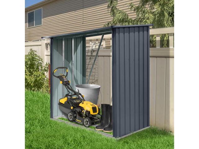Outdoor Steel Firewood Rack,Open Wood Shed with Sloped Roof for Firewood,Pellet,or Lumber Storage,Black