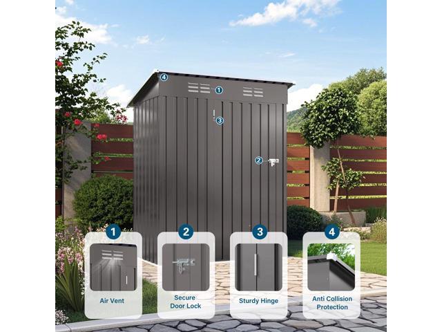 5X3 FT Metal Outdoor Storage Shed, Tool Shed with Pitched Roof and Lockable Door Compact Metal Tool Shed for Garden, Backyard, Patio, Everyday...