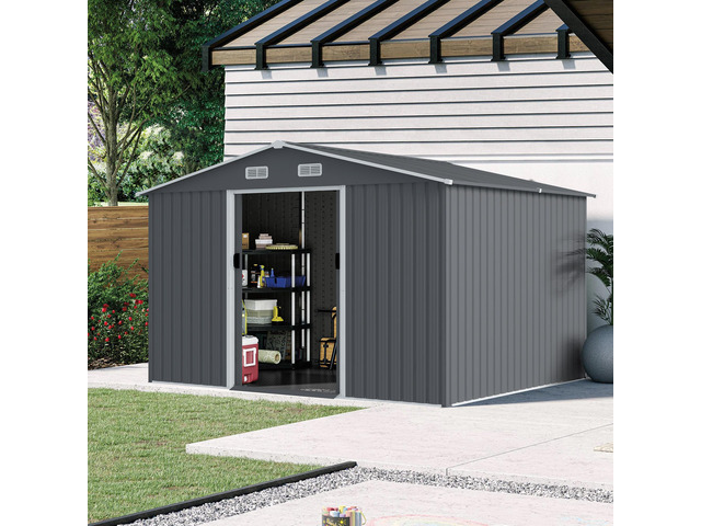 Outdoor Storage Shed 8 x 10 FT Large Metal Tool Sheds, Heavy Duty Storage House with Sliding Doors with Air Vent for Backyard Patio Lawn to Store...