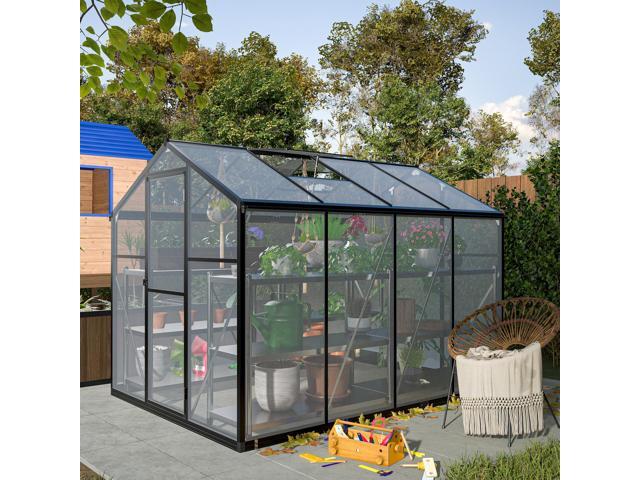 6x8 FT Greenhouse for Outdoors, Polycarbonate Greenhouse with Quick Setup Structure and Roof Vent, Aluminum Large Walk-in Greenhouse for Outside...
