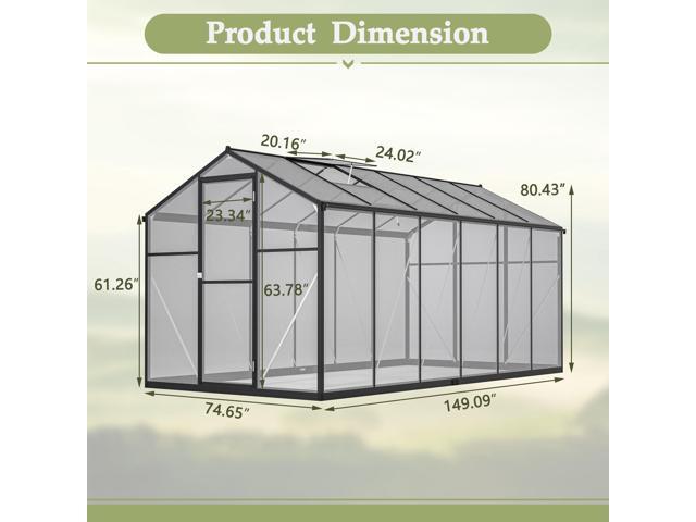6' x 12' Thicked Polycarbonate Greenhouse, Greenhouse with Double Flush Door, Rain Gutter and Ventilation Window, Green House for Sunroom, Garden,...