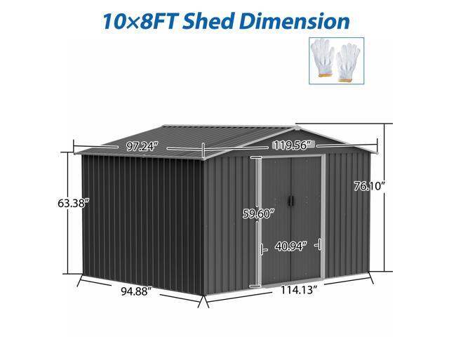 10X8 FT Outdoor Storage Shed, Lockable Doors, Tool Shed for Garden, Patio, Backyard, Lawn, Grey