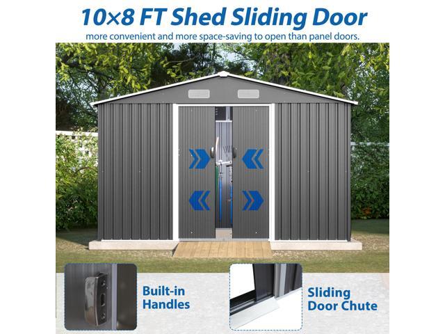 10X8 FT Outdoor Storage Shed, Lockable Doors, Tool Shed for Garden, Patio, Backyard, Lawn, Grey