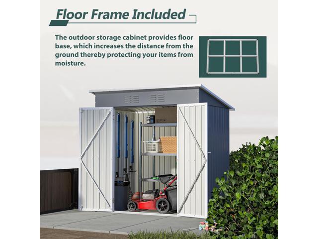 6'x4' Outdoor Metal Storage Shed for Garden Tools Lockable Door With Floor Frame