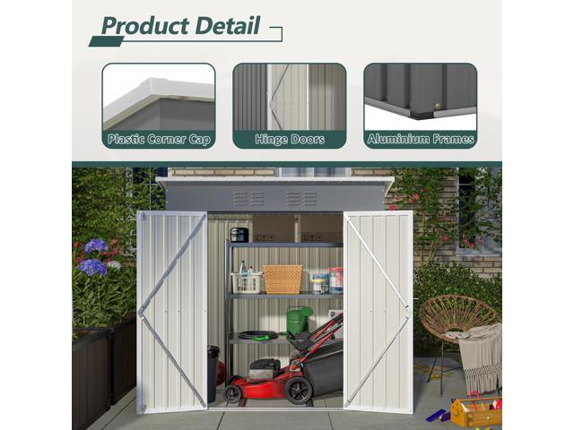 6'x4' Outdoor Metal Storage Shed for Garden Tools Lockable Door With Floor Frame