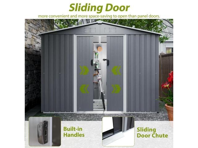 8x6 FT Outdoor Tool Storage Shed with Metal Foundation & Lockable Doors, All Weather Metal Sheds for Garden, Patio, Backyard, Lawn, Gray