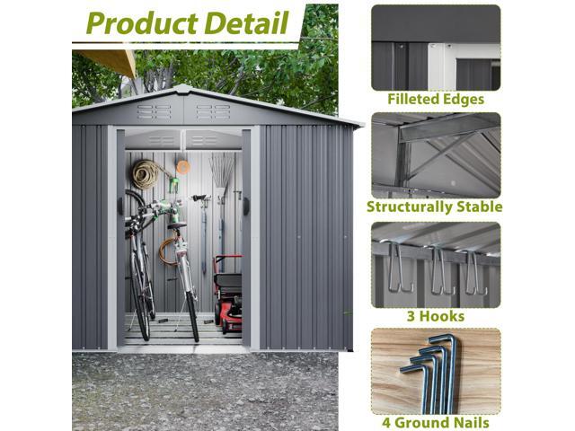 8x6 FT Outdoor Tool Storage Shed with Metal Foundation & Lockable Doors, All Weather Metal Sheds for Garden, Patio, Backyard, Lawn, Gray