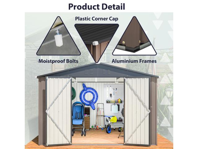 10' x 10' Metal Storage Shed for Ourdoor, Steel Yard Shed with Design of Lockable Doors, Utility and Tool Storage for Garden, Backyard, Patio,...