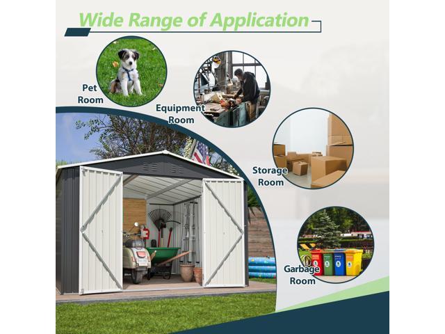 Outdoor Storage Shed 10x10 FT, Utility Metal Tool Storage with Lockable Doors and Updated Frame Structure, Large Metal Garden Shed for Backyard,...