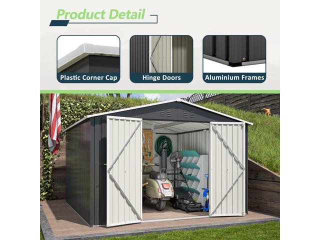 Outdoor Storage Shed 10x10 FT, Utility Metal Tool Storage with Lockable Doors and Updated Frame Structure, Large Metal Garden Shed for Backyard,...