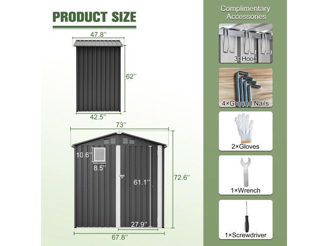 Metal Outdoor Storage Shed 6FT x 4FT, Steel Utility Tool Shed Storage House, Metal Sheds Outdoor Storage for Backyard Garden Patio Lawn (6' x...
