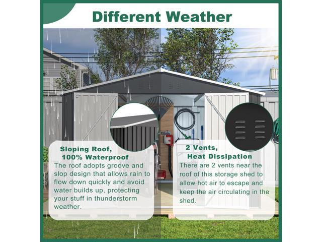 Outdoor Storage Shed 10x12 FT, Utility Metal Tool Storage with Lockable Doors and Updated Frame Structure, Large Metal Garden Shed for Backyard,...