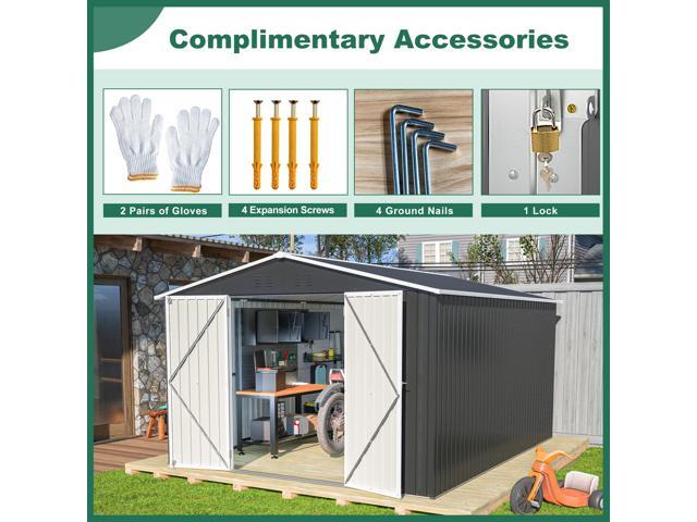 Outdoor Storage Shed 10x12 FT, Utility Metal Tool Storage with Lockable Doors and Updated Frame Structure, Large Metal Garden Shed for Backyard,...