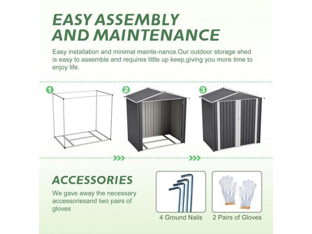 Metal Outdoor Storage Shed 6 x 4 FT Metal Shed with Lockable Door,Waterproof Garden Tool Shed Storage House for Backyard Patio Lawn,Gray
