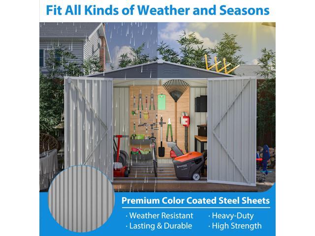 8 x 6 FT Outdoor Waterproof Garden Tool Storage Sheds with Metal Foundation with Floor Frame, Tool Shed with Lockable Hinged Doors & Air Vents,...