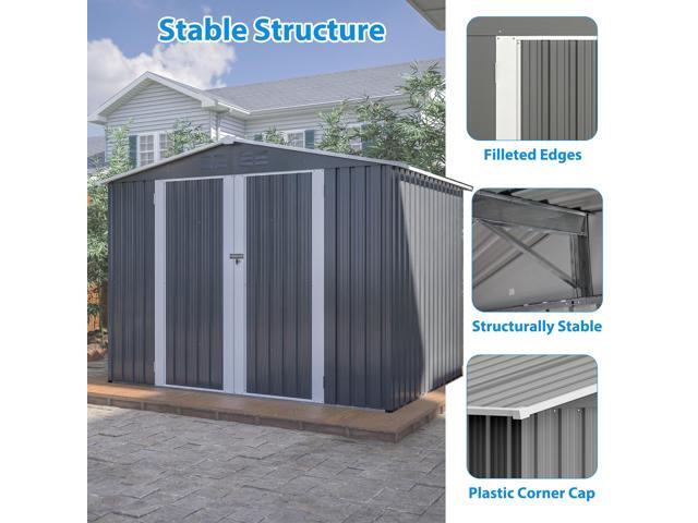 8 x 6 FT Outdoor Waterproof Garden Tool Storage Sheds with Metal Foundation with Floor Frame, Tool Shed with Lockable Hinged Doors & Air Vents,...