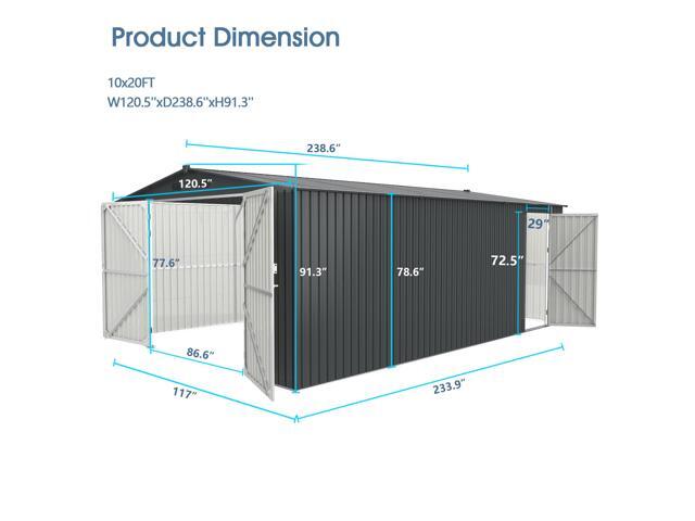 Chery Industrial Heavy-Duty Metal Garage Shed 20'x10'