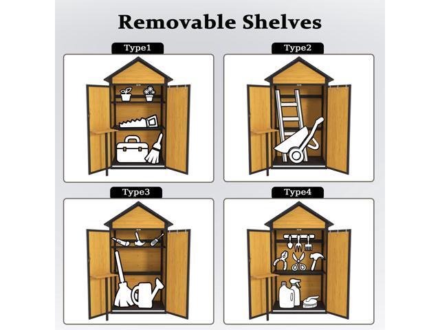 Outdoor Storage Cabinet Weatherproof Wood Storage Shed with Waterproof Roof Lockable Doors Removable Shelves Foldable Table Hooks 69 Inches Garden...