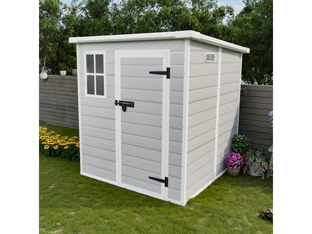 6x6 FT Storage Shed, Waterproof Resin Outdoor Storage Shed with Floor & Window & Lockable Doors and Vents, Tool Shed for Bike, Garden,...