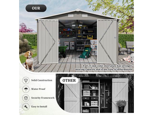 Campcraft Outdoor Storage Shed 10×14 FT with 3 Lockable Doors,Utility Tool Shed Metal Storage Garden Sheds Frame and 4 Vents,for...