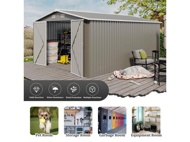 Campcraft Outdoor Storage Shed 10×14 FT with 3 Lockable Doors,Utility Tool Shed Metal Storage Garden Sheds Frame and 4 Vents,for...