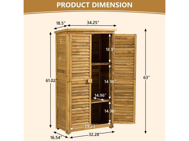 Outdoor Storage Cabinet, Wood Garden Shed, Pool Storage Shed with Lockable Door, Waterproof Roof and 2 Removable Shelves, Vertical Outside Storage...
