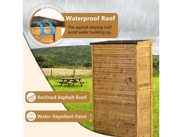 Outdoor Storage Cabinet, Wood Garden Shed, Pool Storage Shed with Lockable Door, Waterproof Roof and 2 Removable Shelves, Vertical Outside Storage...