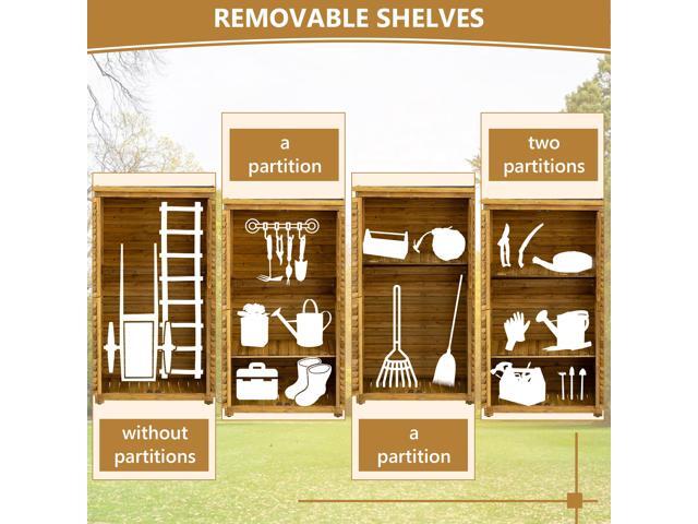Outdoor Storage Cabinet, Wood Garden Shed, Pool Storage Shed with Lockable Door, Waterproof Roof and 2 Removable Shelves, Vertical Outside Storage...