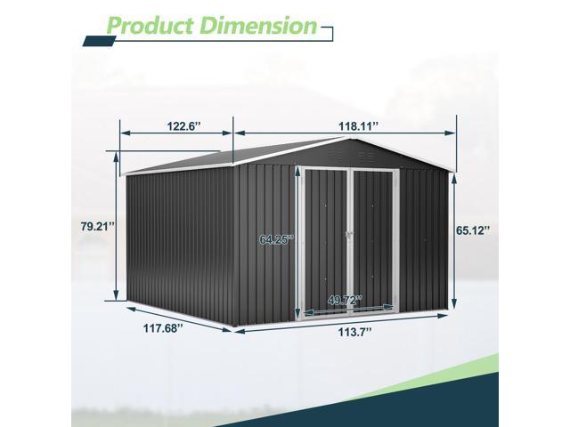 Outdoor Storage Shed 10x10 FT, Utility Metal Tool Storage with Lockable Doors and Updated Frame Structure, Large Metal Garden Shed for Backyard,...