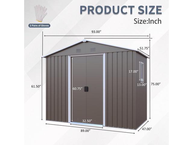 8ft x 4ft Outdoor Metal Storage Shed With window and metal foundation,Gray