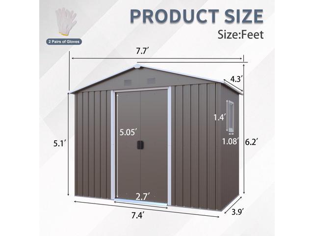8ft x 4ft Outdoor Metal Storage Shed With window and metal foundation,Gray