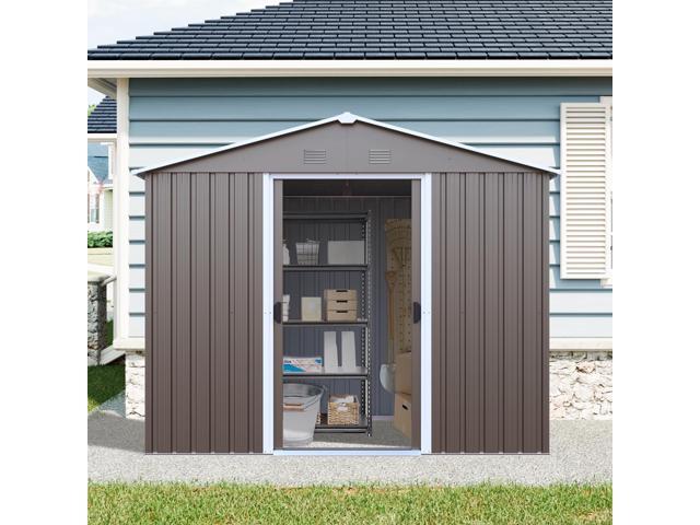 8ft x 4ft Outdoor Metal Storage Shed With window and metal foundation,Gray