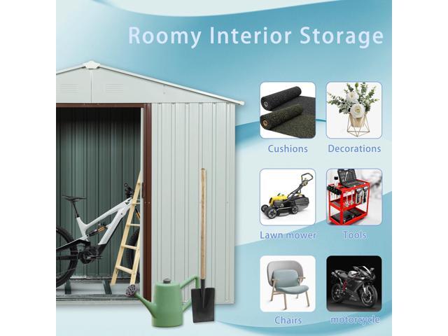 8ft x 4ft Outdoor Metal Storage Shed with metal foundation White