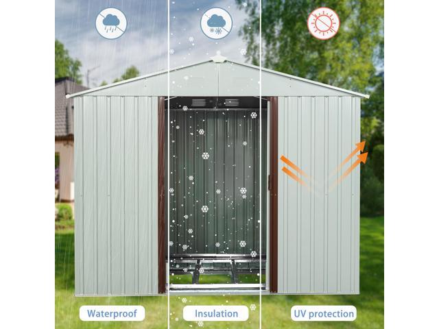 8ft x 4ft Outdoor Metal Storage Shed with metal foundation White