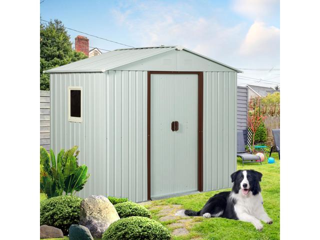 8ft x 4ft Outdoor Metal Storage Shed With window and metal foundation White