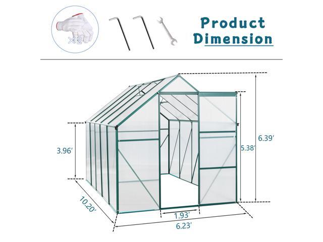 6X10FT Polycarbonate Greenhouse Raised Base and Anchor Aluminum Heavy Duty Walk-in Greenhouses for Outdoor Backyard in All Season