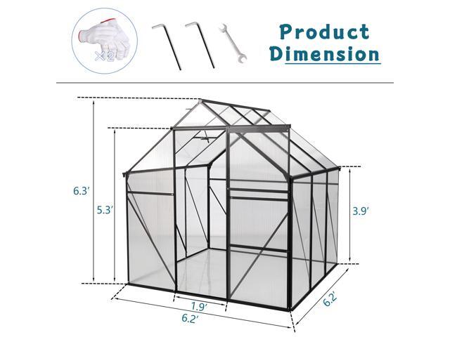 6X6FT-BLACK Polycarbonate Greenhouse Raised Base and Anchor Aluminum Heavy Duty Walk-in Greenhouses for Outdoor Backyard in All Season (W540S00002)