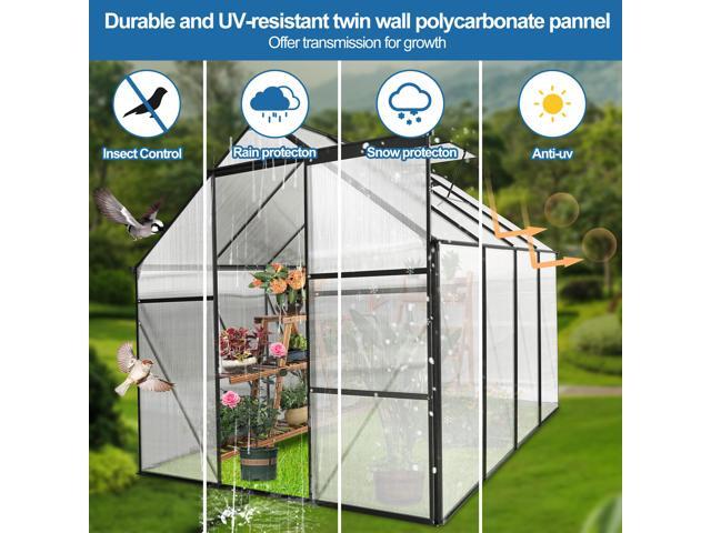 6x8 FT Polycarbonate Greenhouse Raised Base and Anchor Aluminum Heavy Duty Walk-in Greenhouses for Outdoor Backyard in All Season