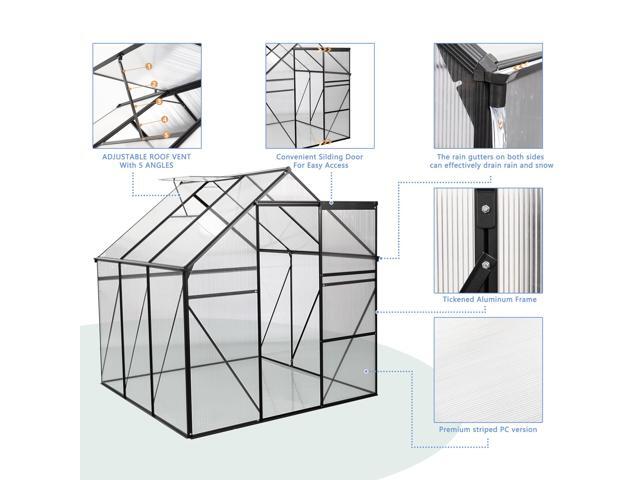 6X6FT-BLACK Polycarbonate Greenhouse Raised Base and Anchor Aluminum Heavy Duty Walk-in Greenhouses for Outdoor Backyard in All Season (W540S00002)