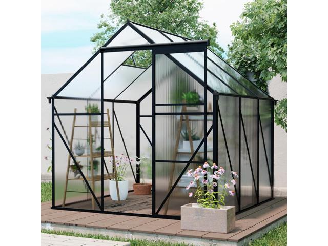 6X6FT-BLACK Polycarbonate Greenhouse Raised Base and Anchor Aluminum Heavy Duty Walk-in Greenhouses for Outdoor Backyard in All Season (W540S00002)