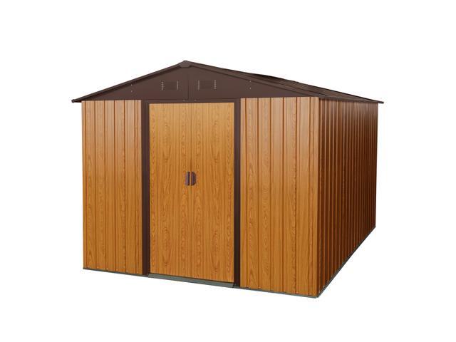 8ft x 10ft Outdoor Metal Storage Shed with Metal Foundation,Coffee