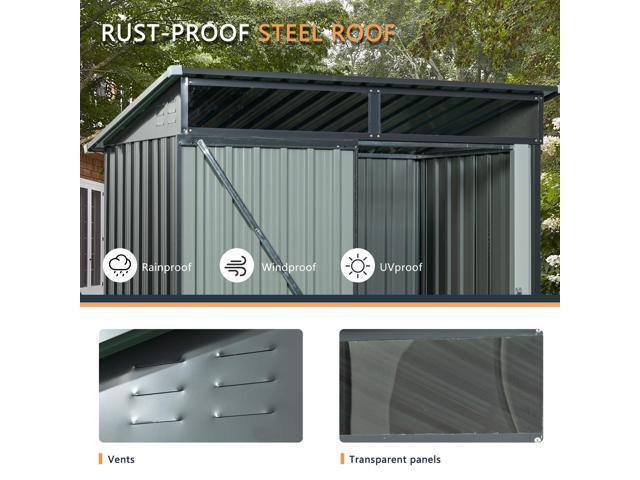 5ft x 3ft Outdoor Metal Storage Shed Transparent plate Gray