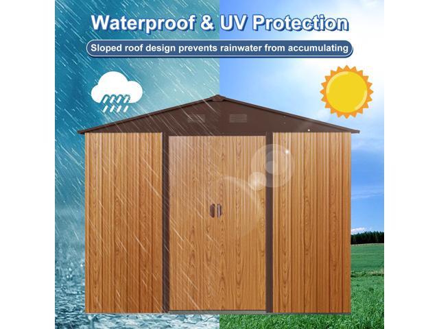 8ft x 10ft Outdoor Metal Storage Shed with Metal Foundation,Coffee