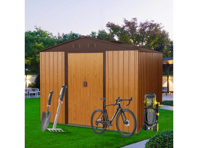 8ft x 10ft Outdoor Metal Storage Shed with Metal Foundation,Coffee