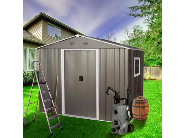 8ft x 6ft Outdoor Metal Storage Shed with Window Grey(W540S00016)