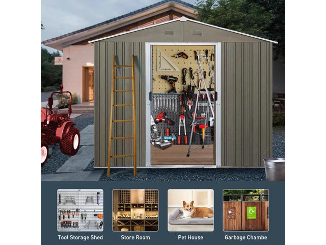 8ft x 6ft Outdoor Metal Storage Shed with Window Grey(W540S00016)