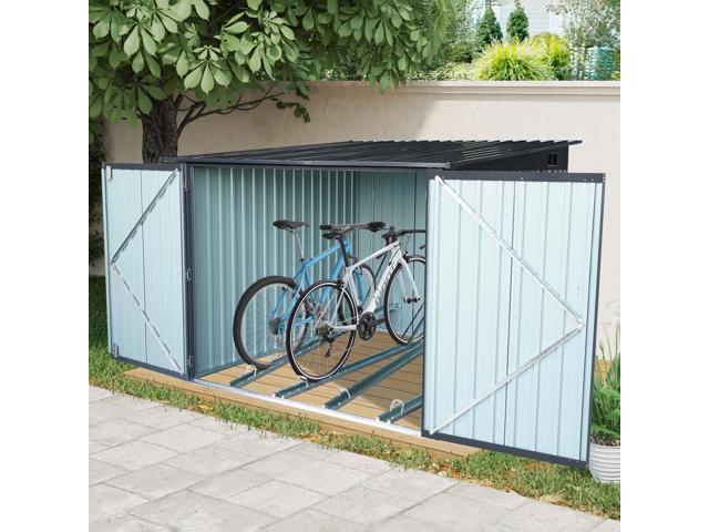 Outdoor Steel Storage Shed For Bicycle with Slope Roof and 4 Bike Tracks, black